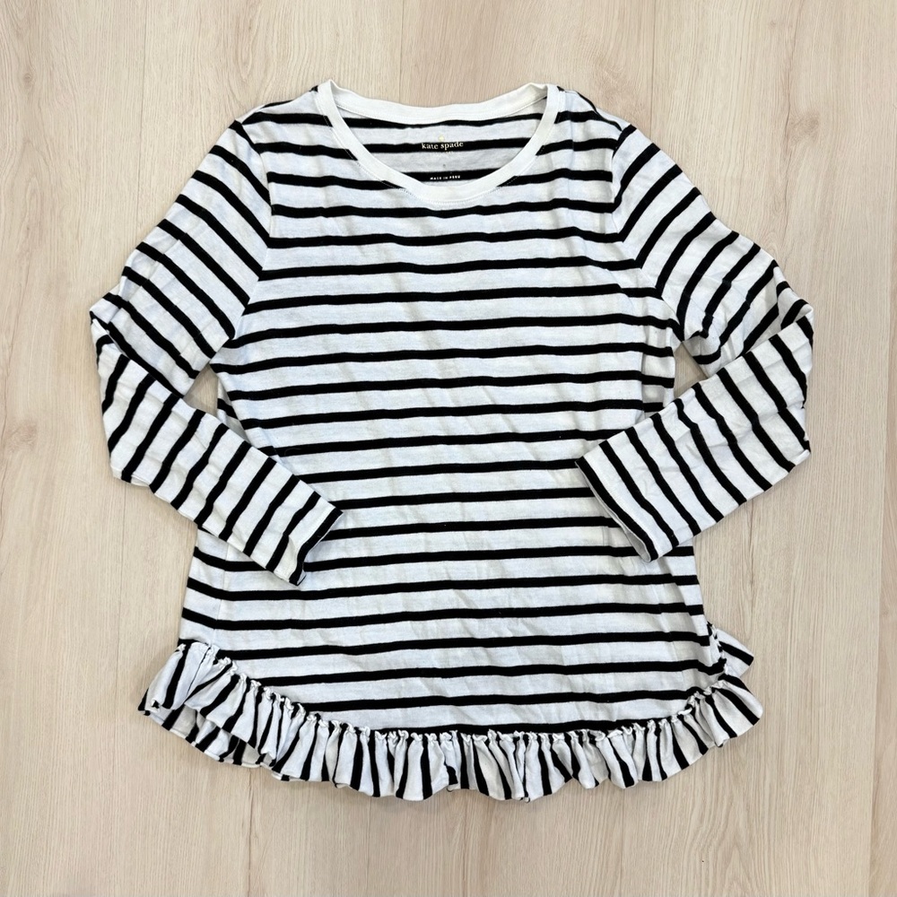 Kate Spade Black White Stripe Long Sleeve T Shirt Size Small